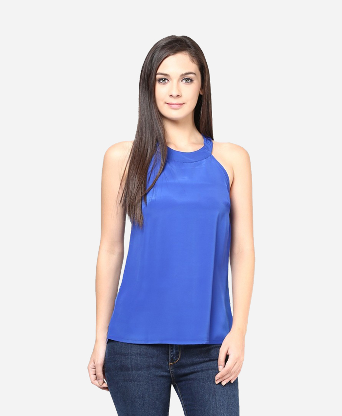 Harpa Party Sleeveless Solid Women's Top Blue